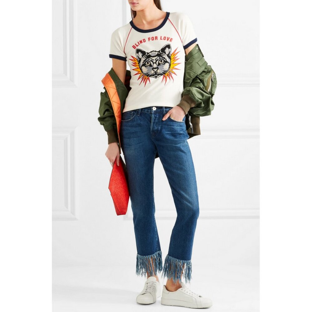 3x1 NYC Sz. 25 High-Rise Straight Cropped Fringe Jeans in Lima Festival Boho